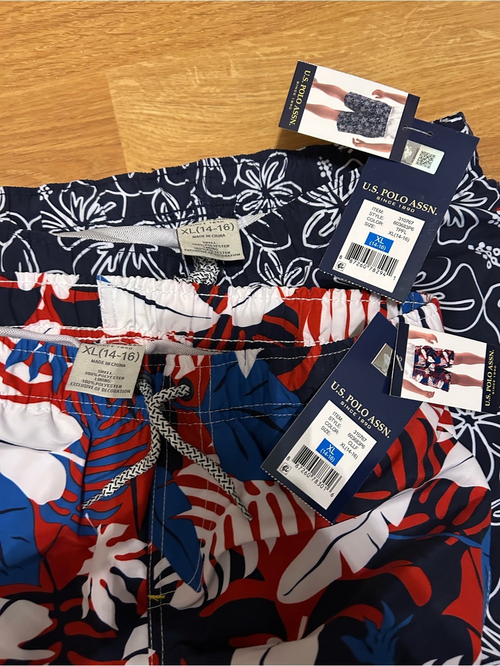 U.S. Polo Assn. Red, Blue & White Tropical Swim Board Shorts (2 pair)